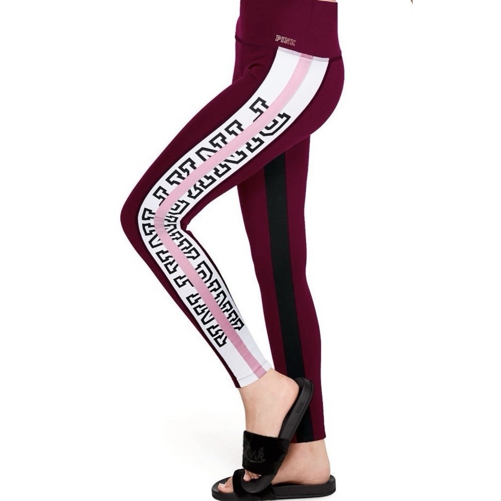 Victorias Secret PINK Womens Logo Ultimate Athletic Leggings Size M Burgundy Y2K